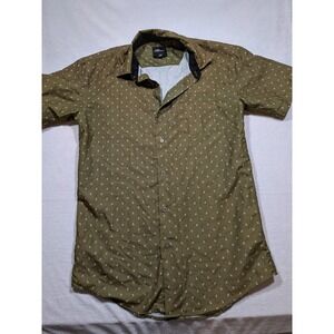 Planet B Mens Short Sleeve Button Up Shirt Olive Green Sailboat Print Size M